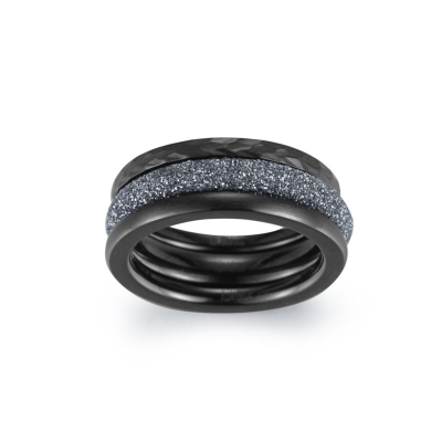 Black and Grey 3pcs Stacking Stainless Steel Ring Set