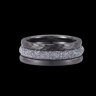 Black and Grey 3pcs Stacking Stainless Steel Ring Set