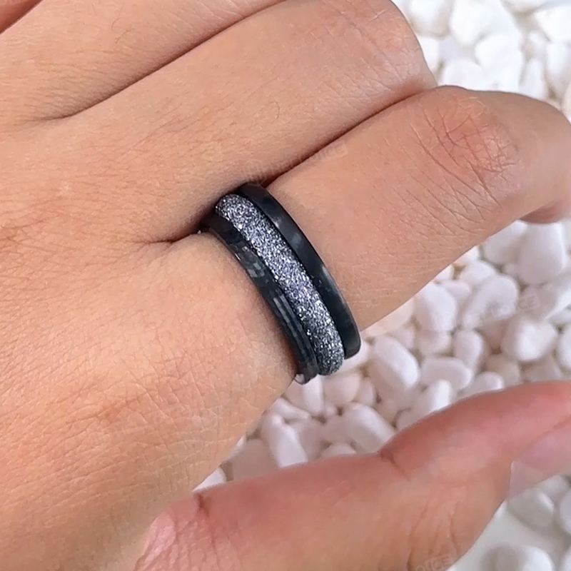 Black and Grey 3pcs Stacking Stainless Steel Ring Set