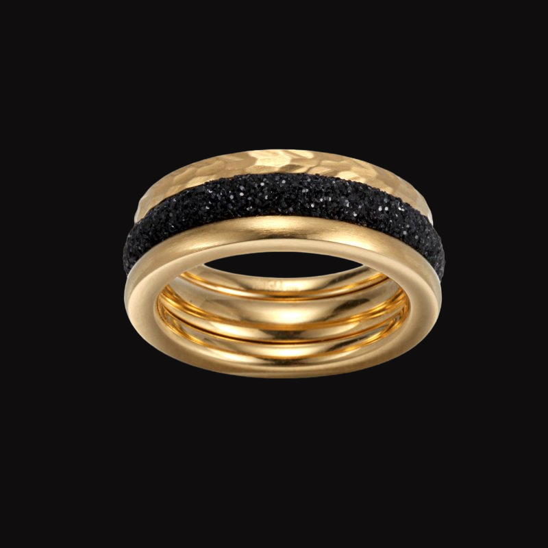 Black Stardust 3pcs Ring in Gold