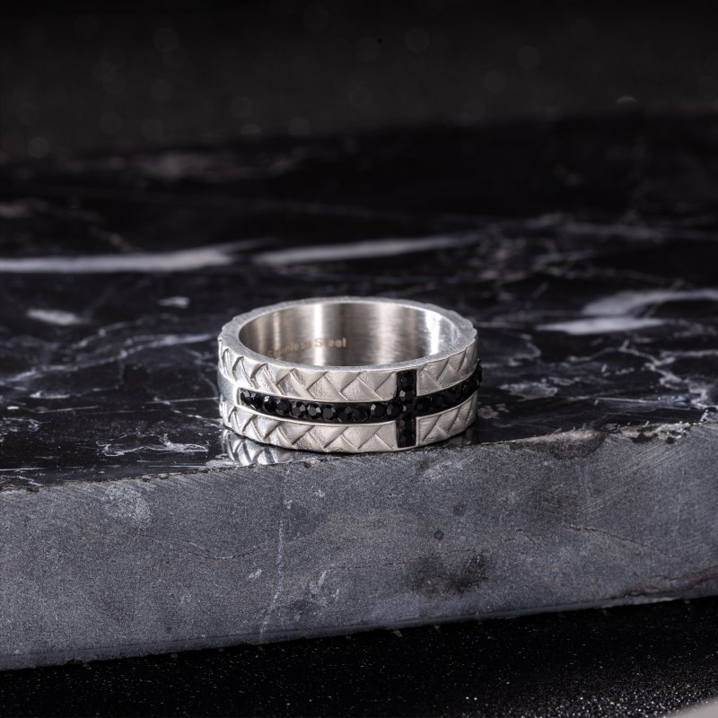 Black Cross Stainless Steel Woven Ring