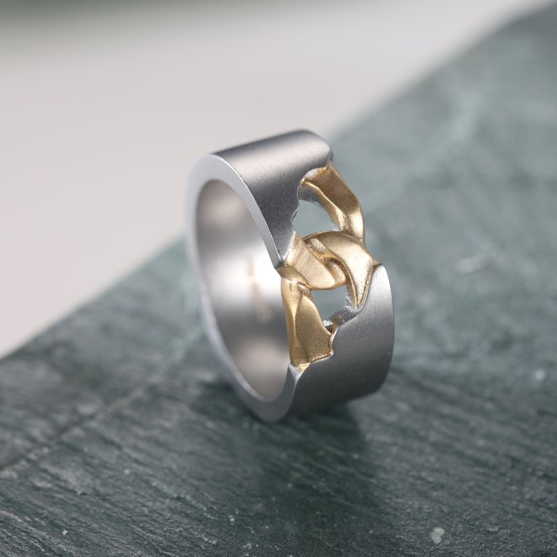 Stainless Steel Matt Ring in Gold and White Gold