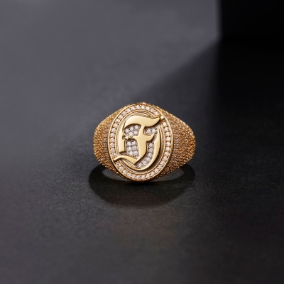 Iced Old English Letters Signet Ring