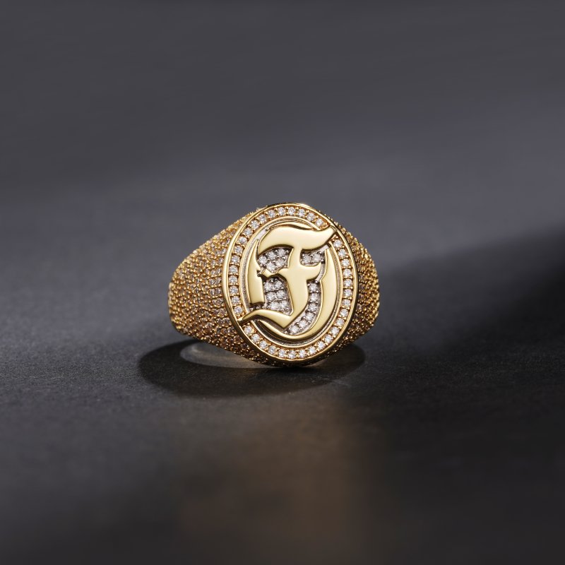 Iced Old English Letters Signet Ring