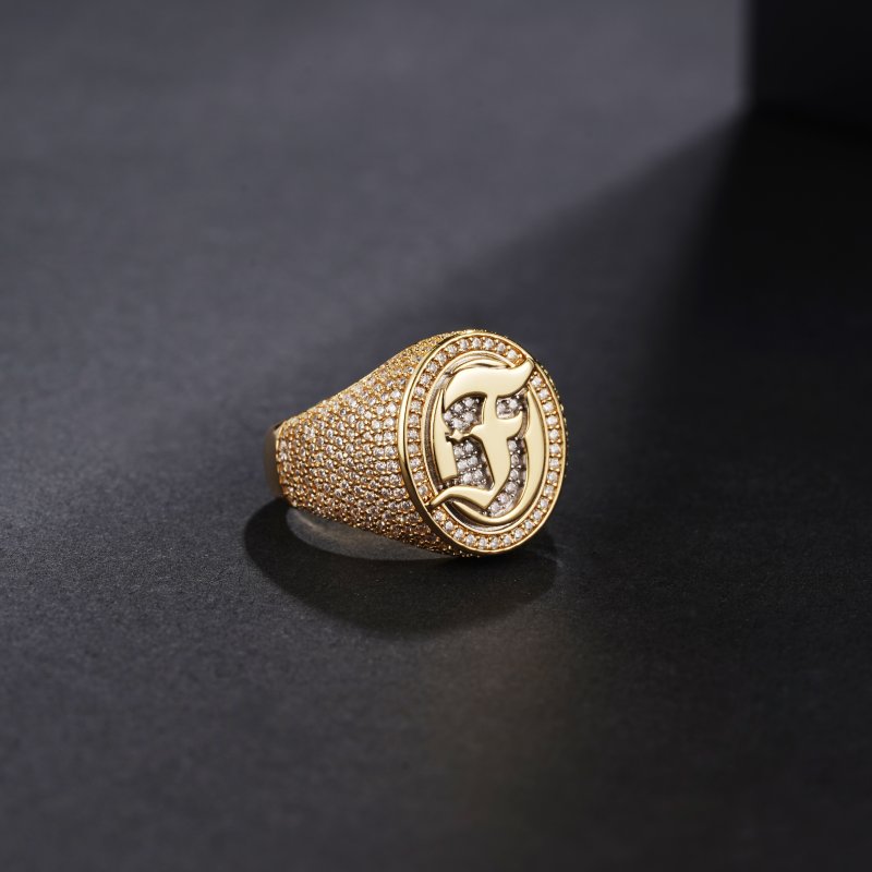 Iced Old English Letters Signet Ring