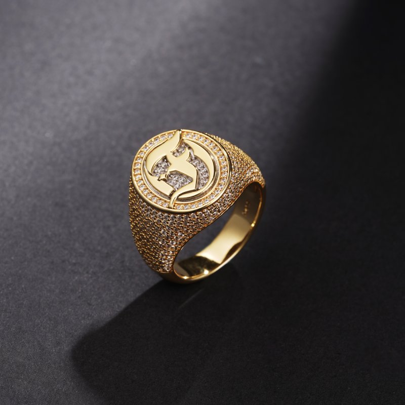 Iced Old English Letters Signet Ring