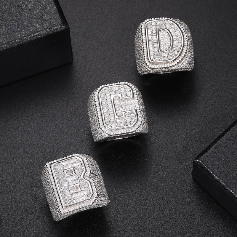 Custom Baguette Cut Initial Letters Ring