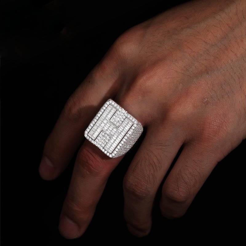 Custom Baguette Cut Initial Letters Ring