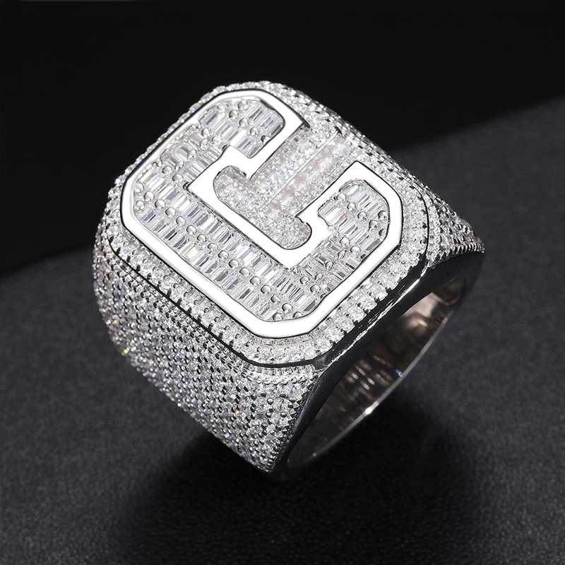 Custom Baguette Cut Initial Letters Ring