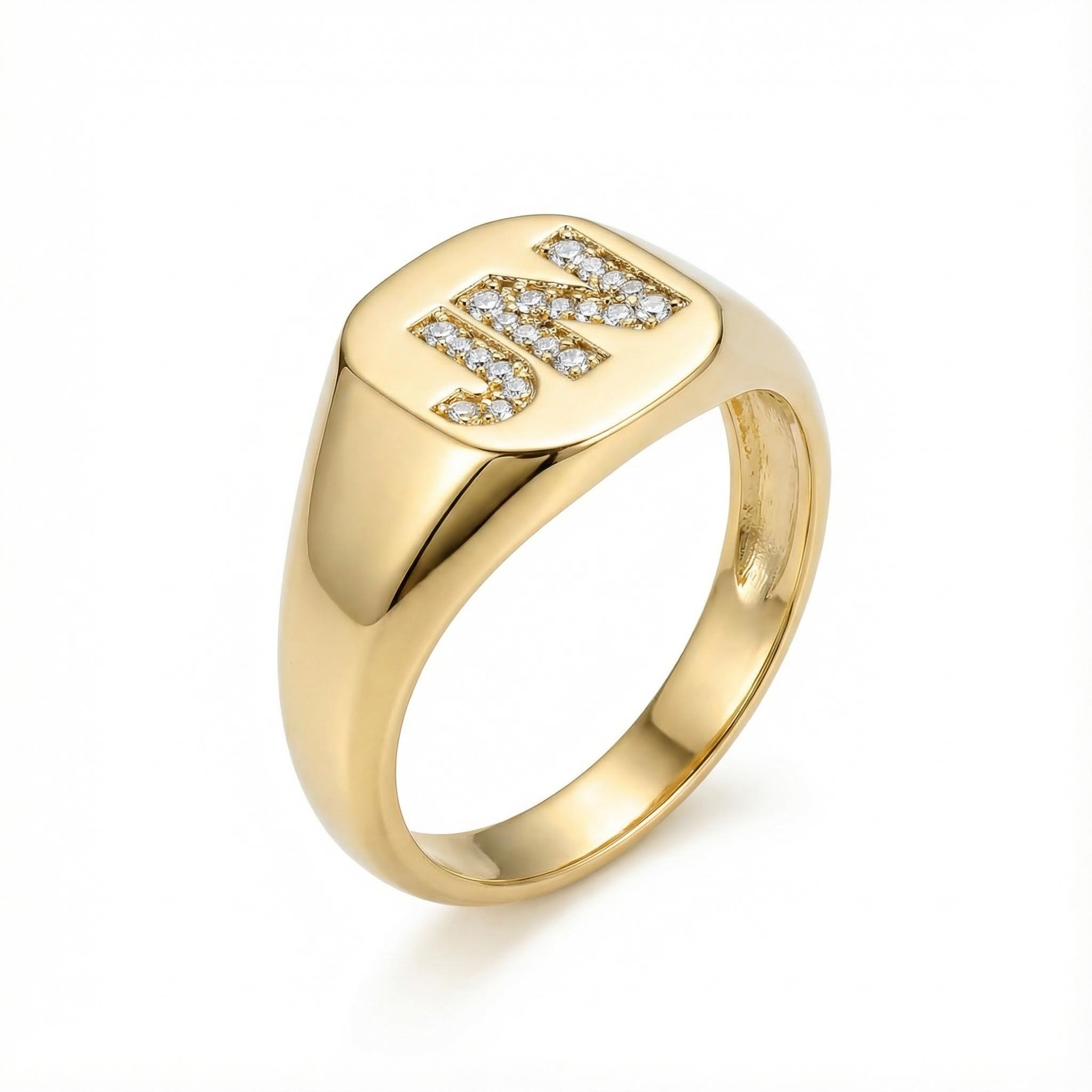 Iced Initial Letter Signet Ring in Gold Iced Initial Letter Signet Ring in Gold