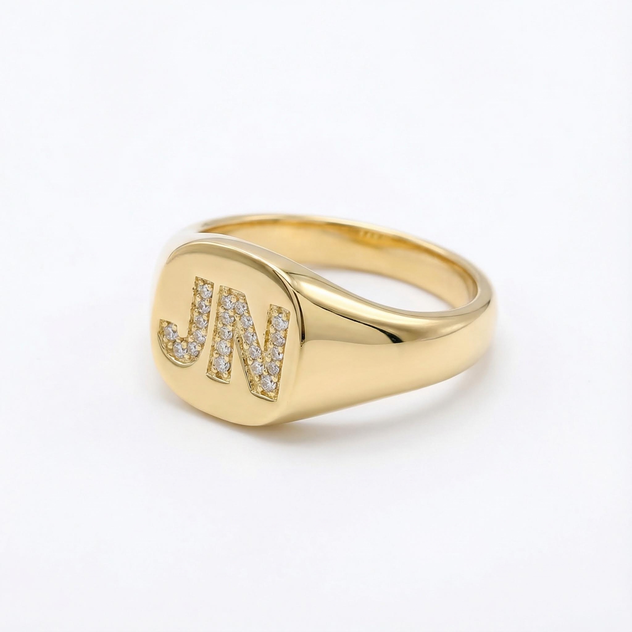 Iced Initial Letter Signet Ring in Gold Iced Initial Letter Signet Ring in Gold