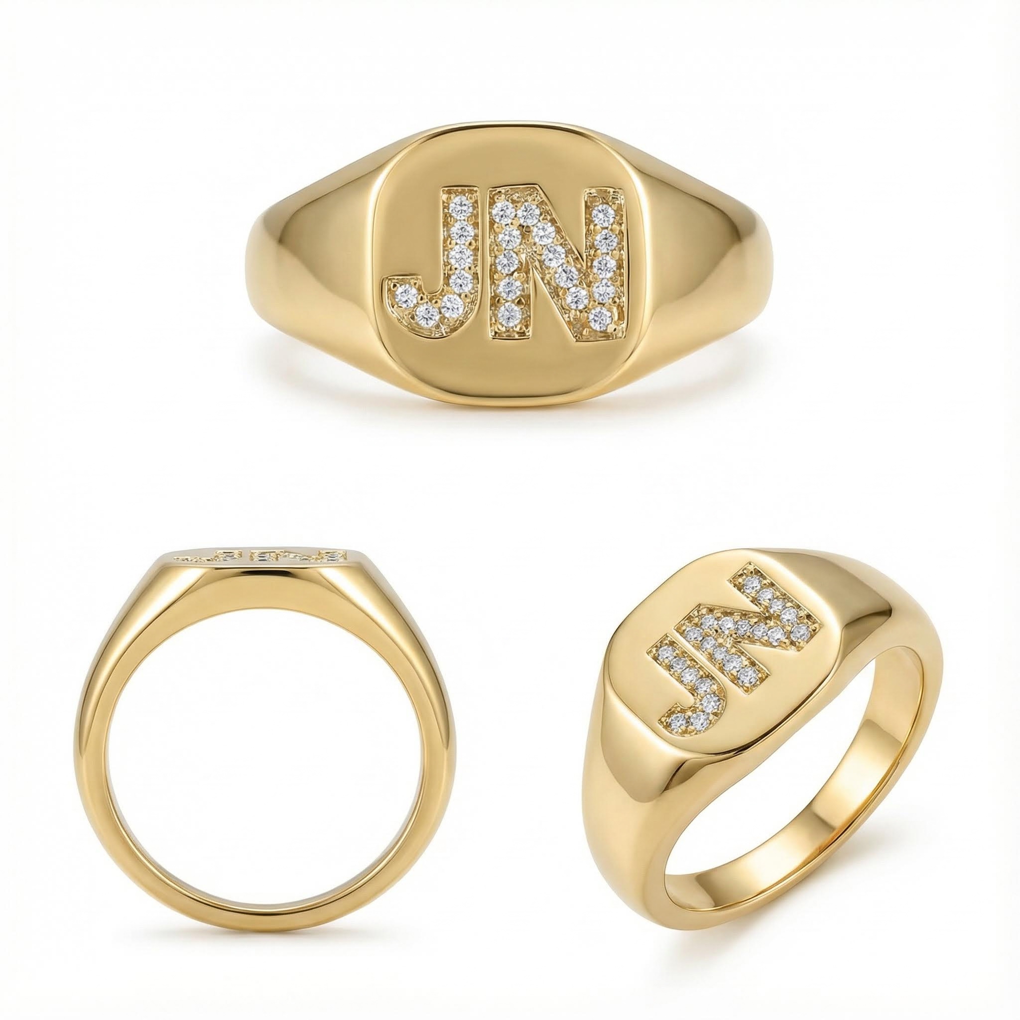 Iced Initial Letter Signet Ring in Gold Iced Initial Letter Signet Ring in Gold