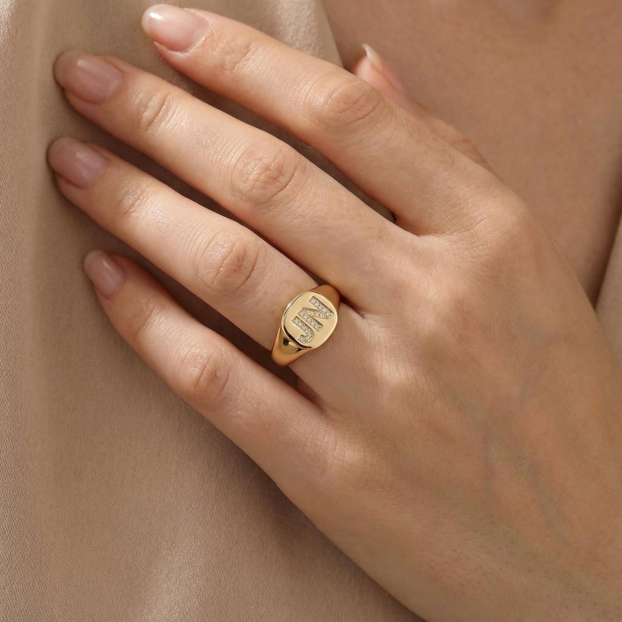 Iced Initial Letter Signet Ring in Gold Iced Initial Letter Signet Ring in Gold