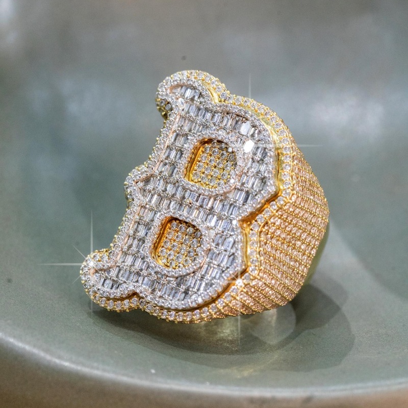 Iced Custom Baguette Cut Initial Name Ring