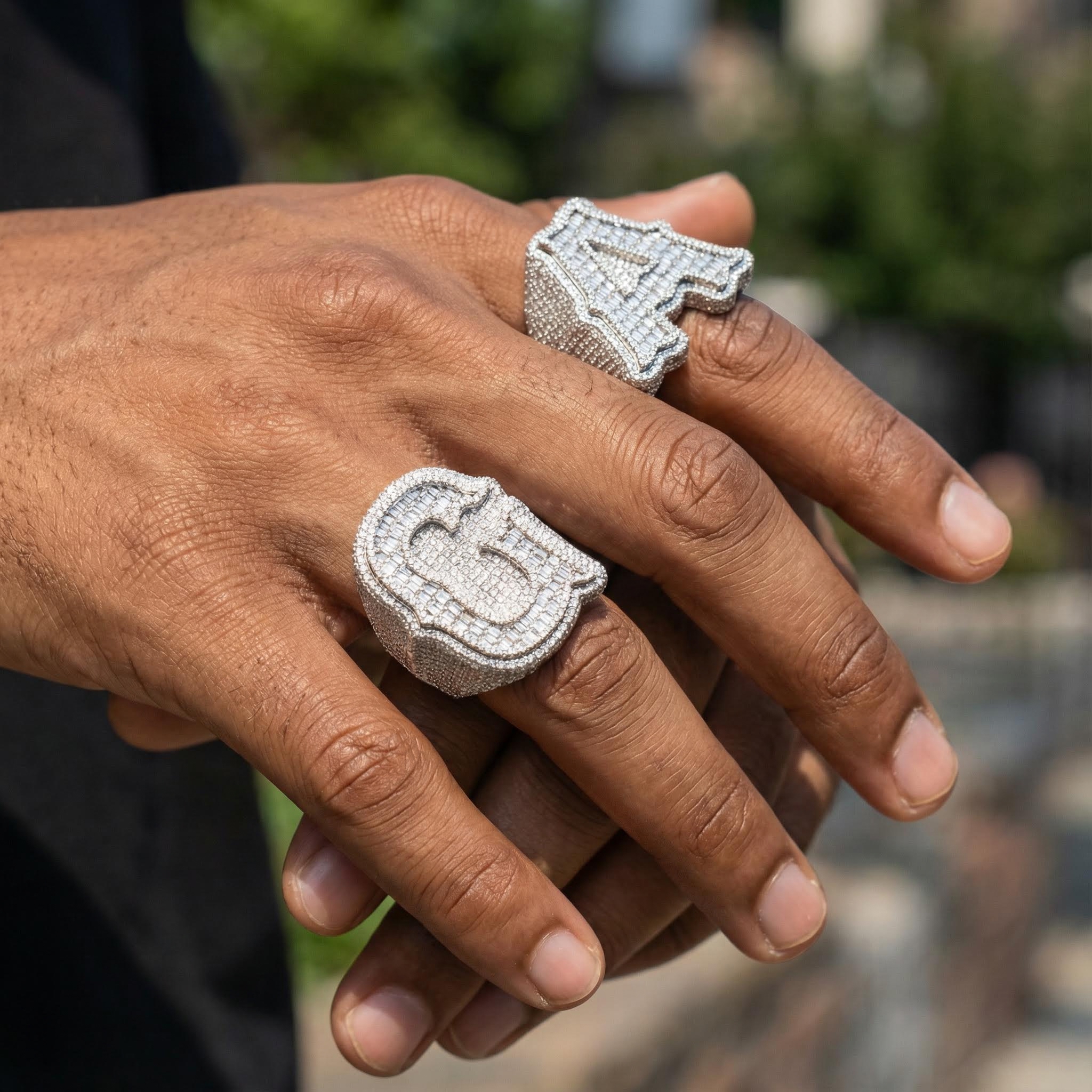 Iced Custom Baguette Cut Initial Name Ring Iced Custom Baguette Cut Initial Name Ring