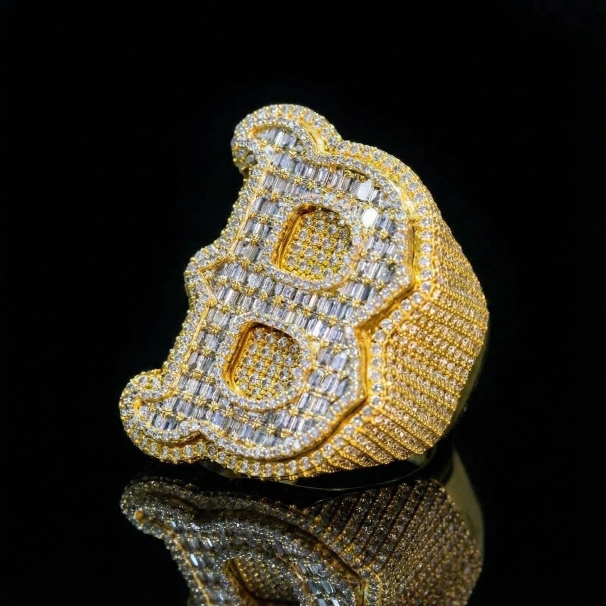 Iced Custom Baguette Cut Initial Name Ring Iced Custom Baguette Cut Initial Name Ring