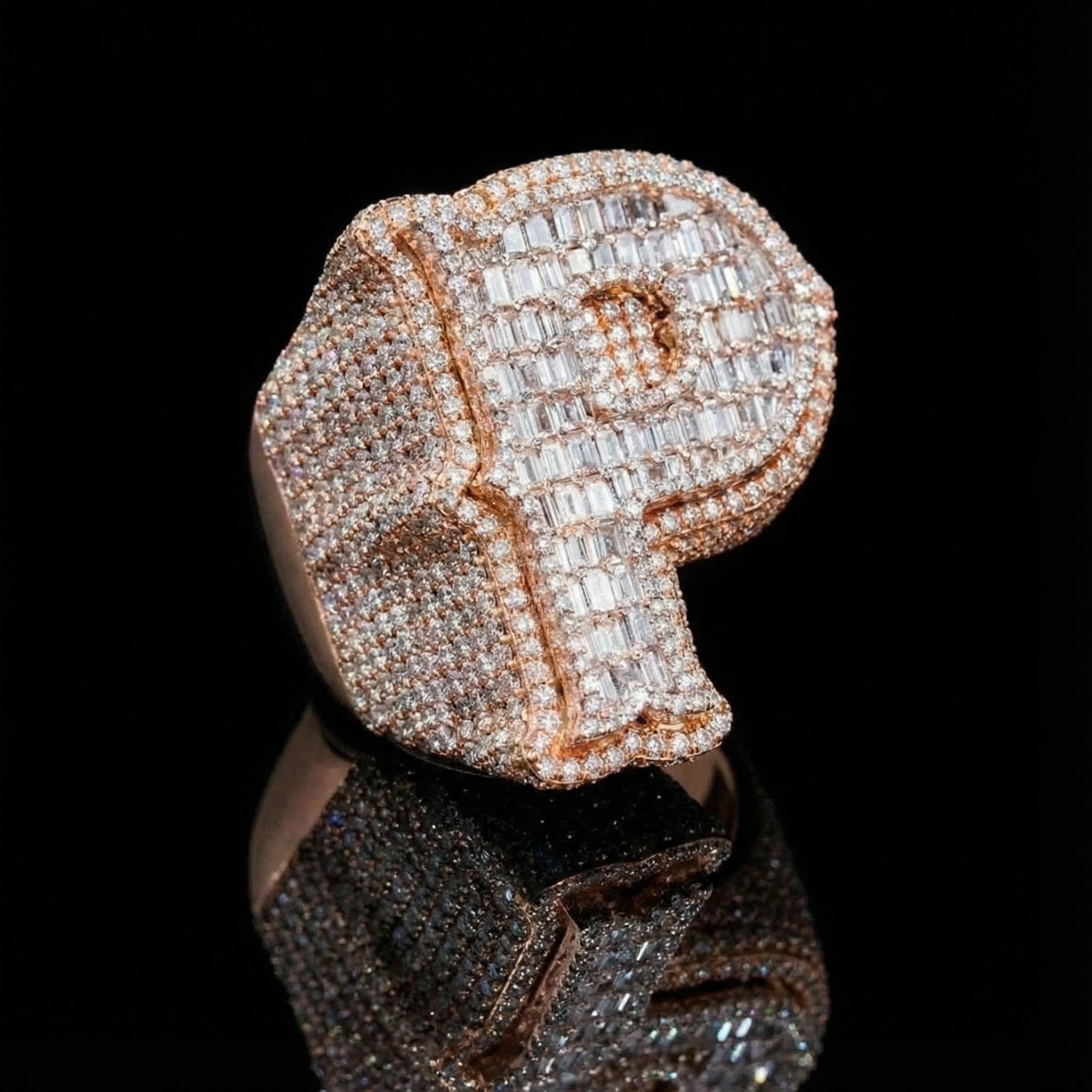 Iced Custom Baguette Cut Initial Name Ring Iced Custom Baguette Cut Initial Name Ring