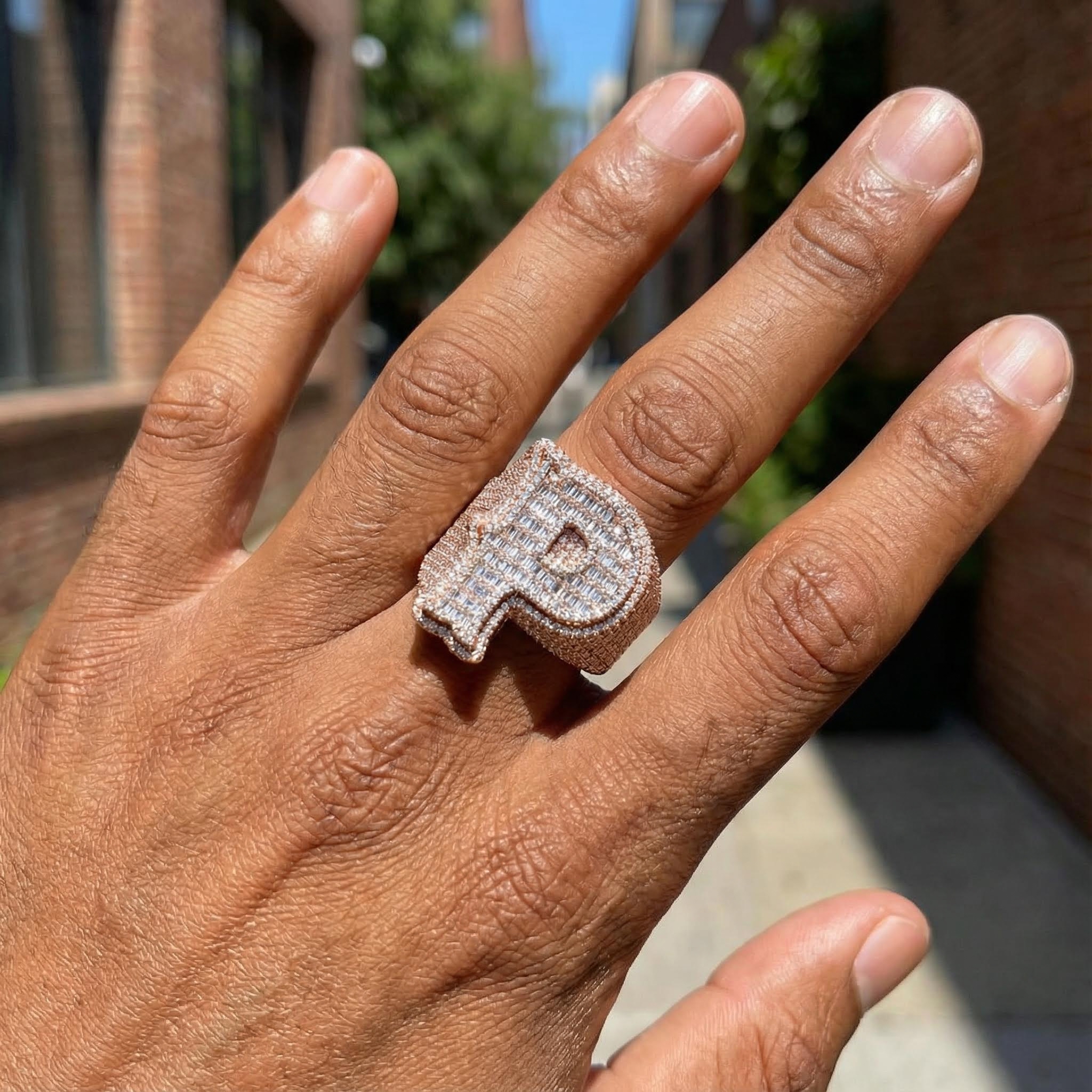 Iced Custom Baguette Cut Initial Name Ring Iced Custom Baguette Cut Initial Name Ring