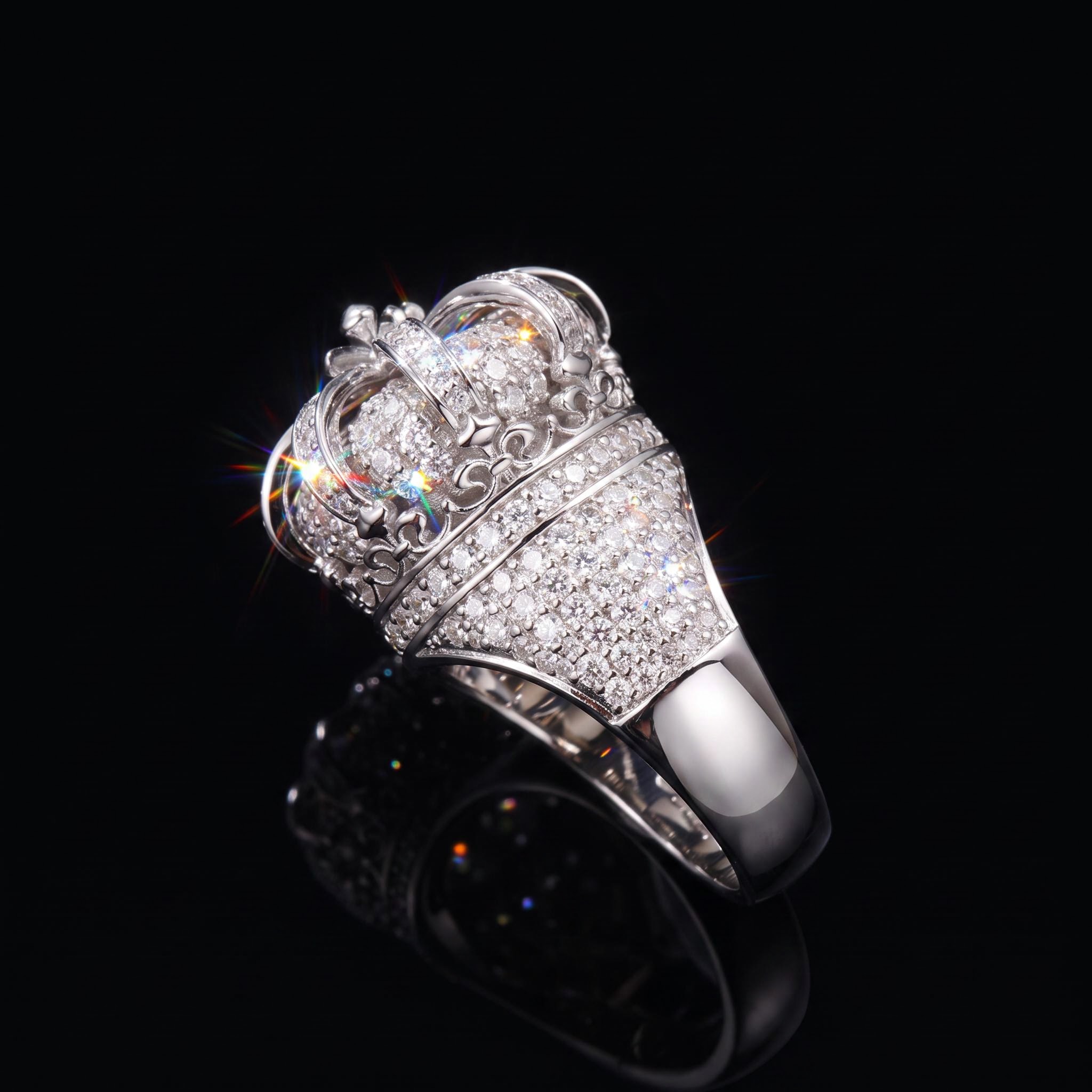 Iced Three-dimensional Crown Ring