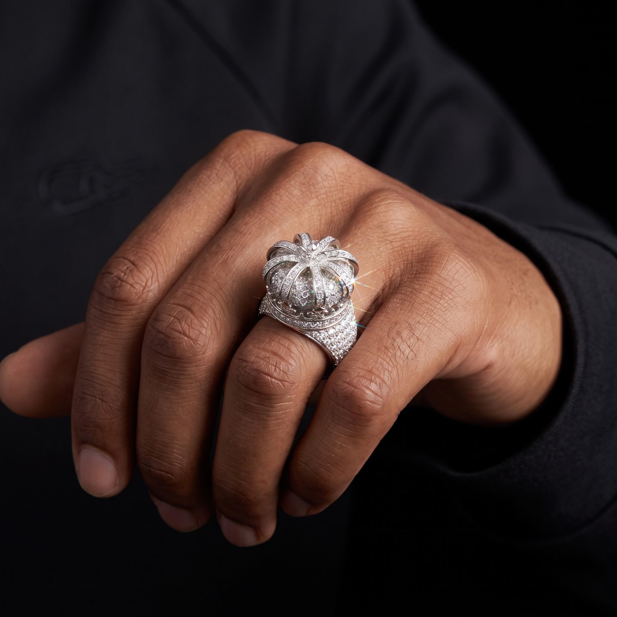 Iced Three-dimensional Crown Ring