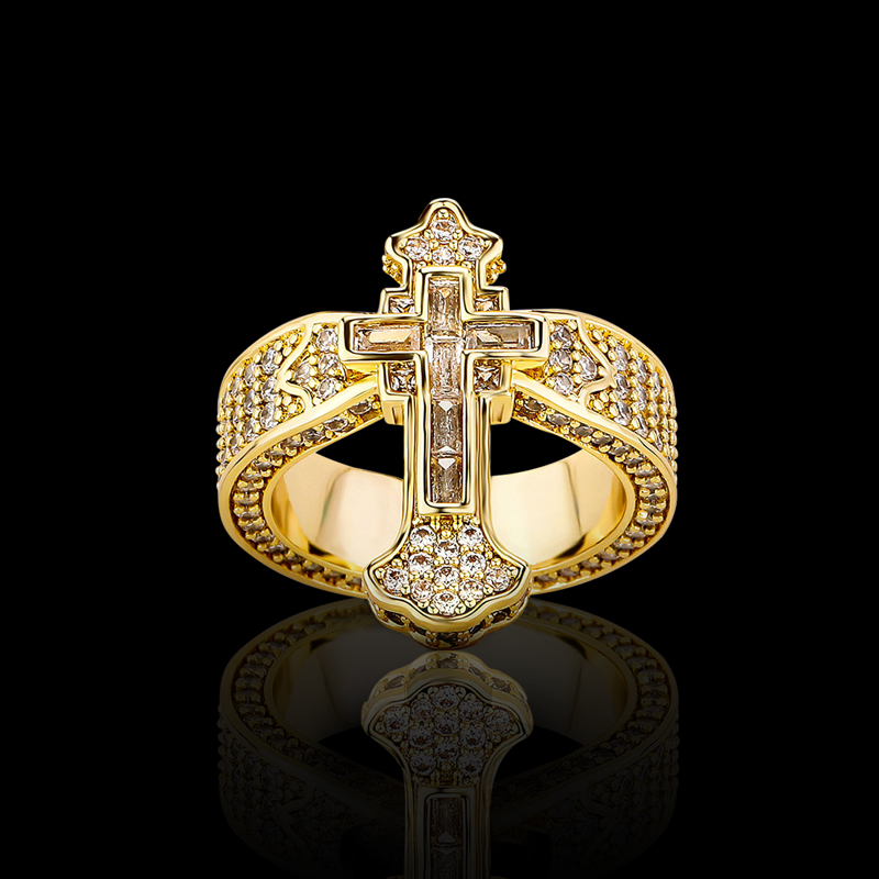 Fully Iced Baguette Cut Cross Ring