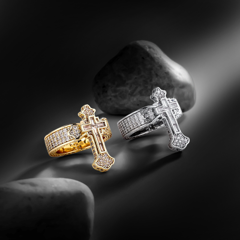 Fully Iced Baguette Cut Cross Ring