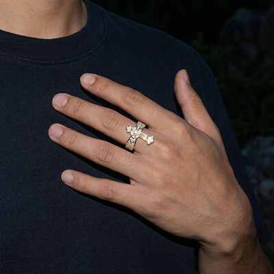 Fully Iced Baguette Cut Cross Ring