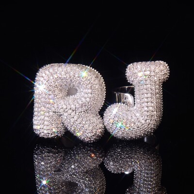 Iced Out Bubble A-Z Letters Open Ring