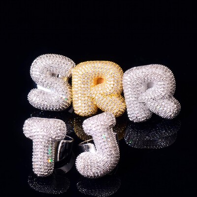 Iced Out Bubble A-Z Letters Open Ring