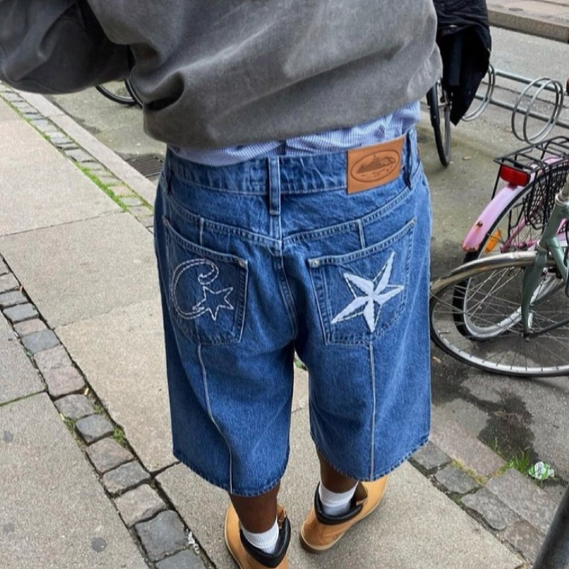 Star Embroidered Denim Shorts