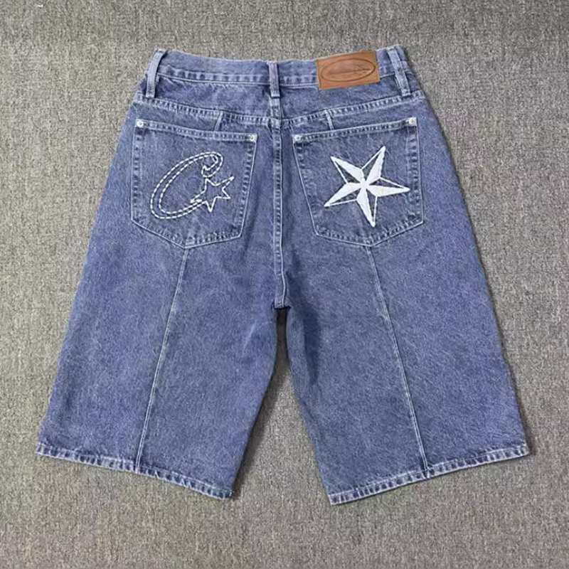 Star Embroidered Denim Shorts