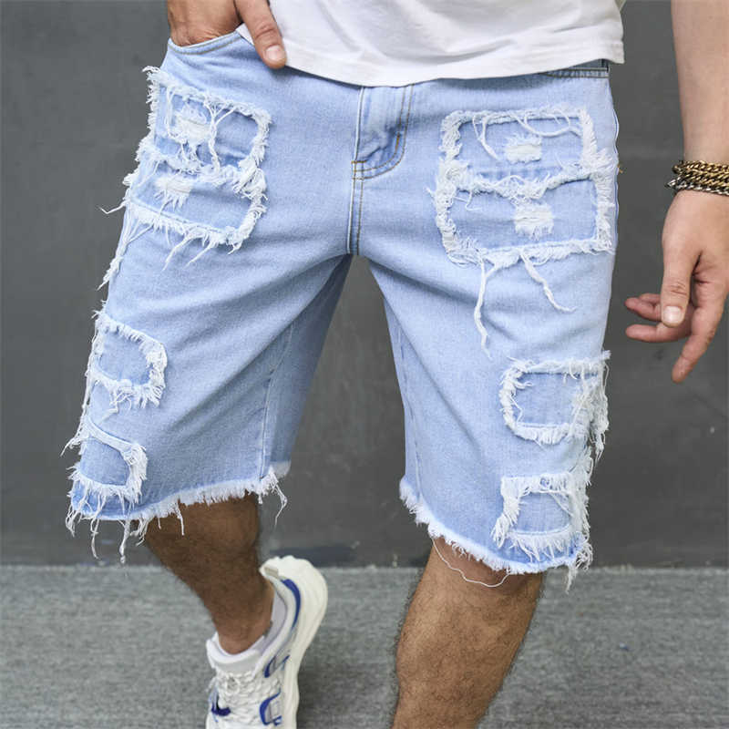 Distressed Patchwork Denim Shorts