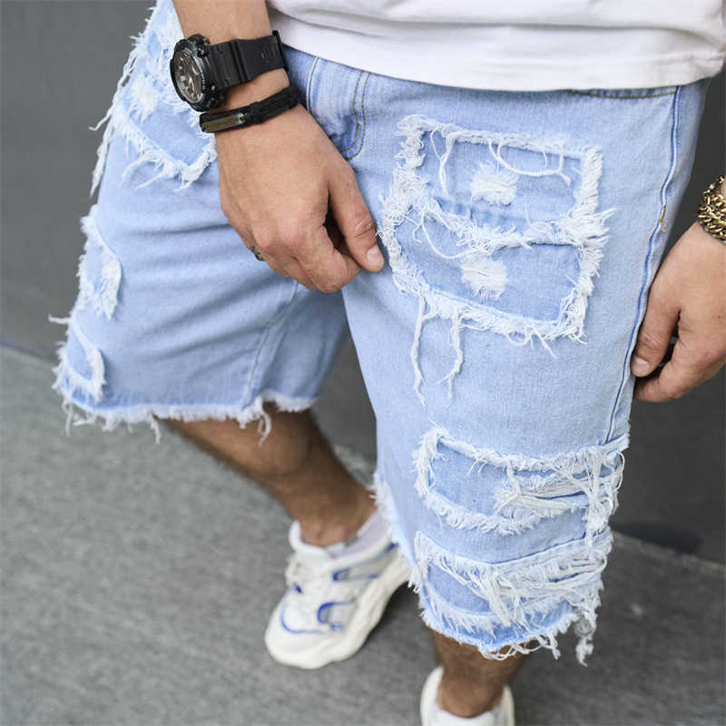 Distressed Patchwork Denim Shorts