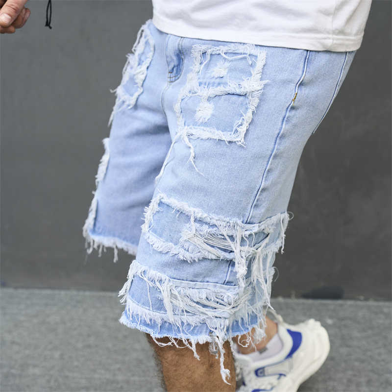 Distressed Patchwork Denim Shorts