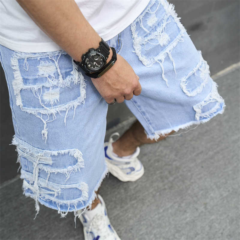 Distressed Patchwork Denim Shorts