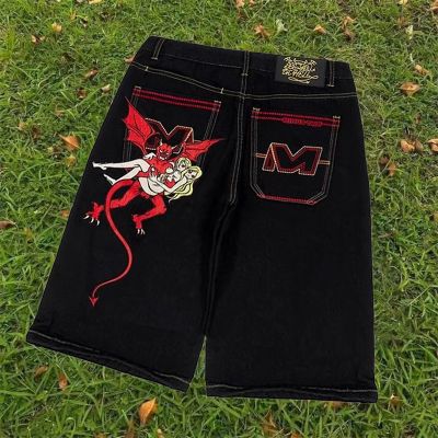 Y2K Hip Hop Demon Embroidered Denim Shorts