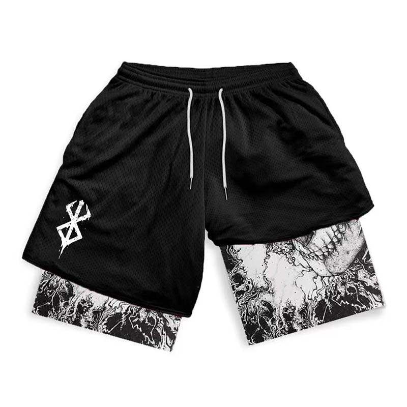 Skull Print Double Layer Beach Shorts