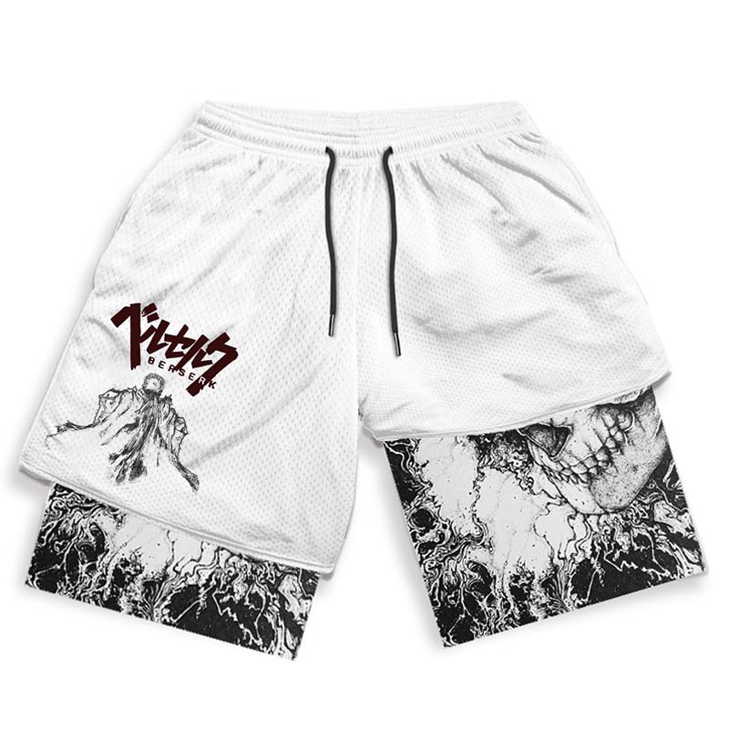 Skull Print Double Layer Beach Shorts