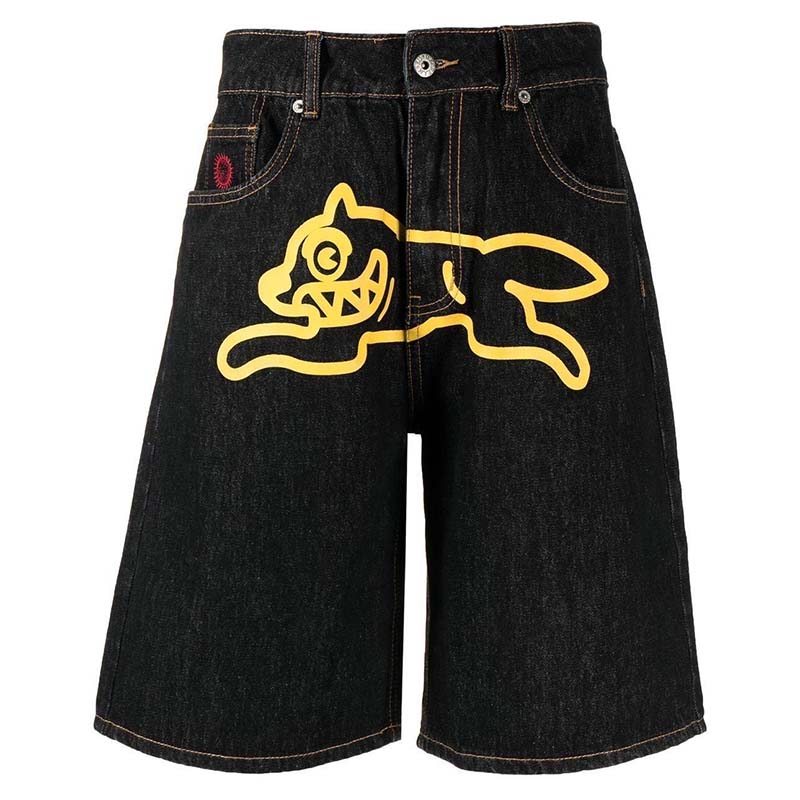 Hip Hop Flying Dog Print Denim Shorts