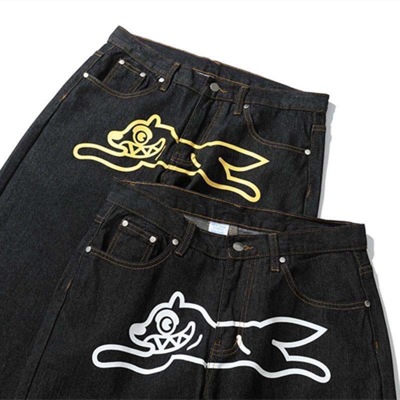 Hip Hop Flying Dog Print Denim Shorts