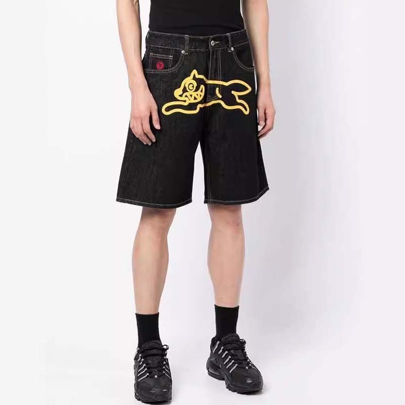 Hip Hop Flying Dog Print Denim Shorts