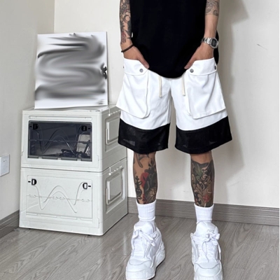 American Black And White Spliced Work Shorts
