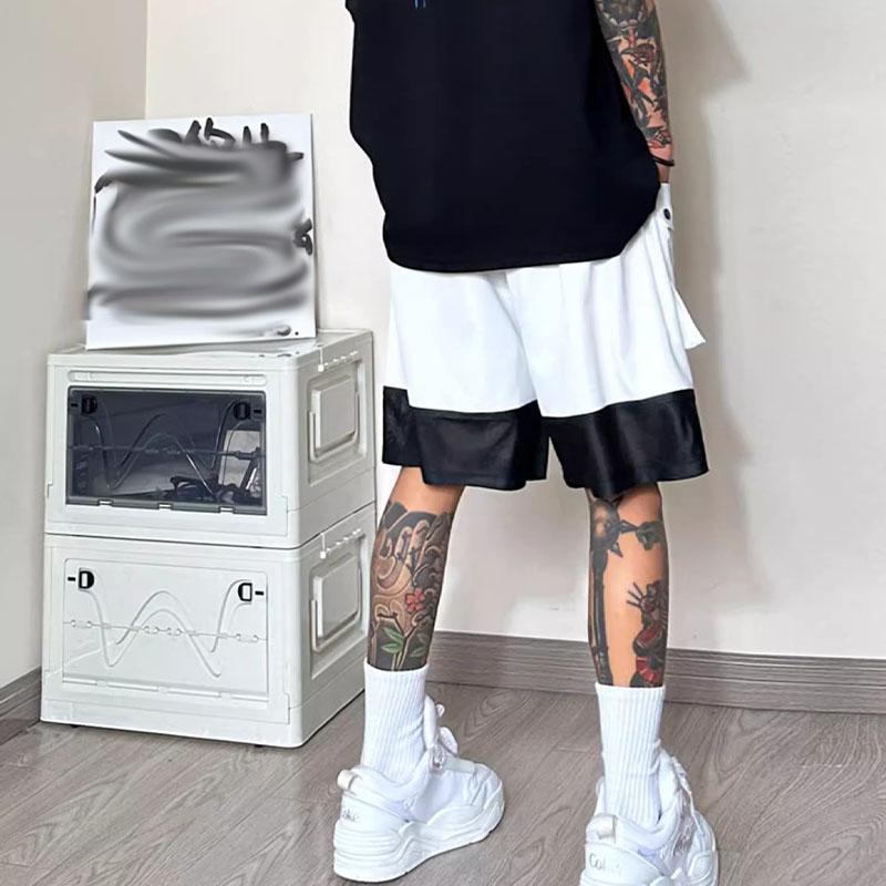 American Black And White Spliced Work Shorts