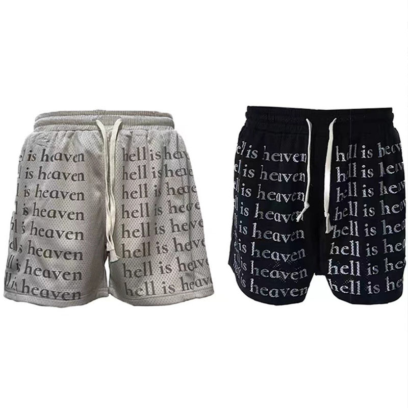 Alphabet All Over Print Drawstring Mesh Shorts