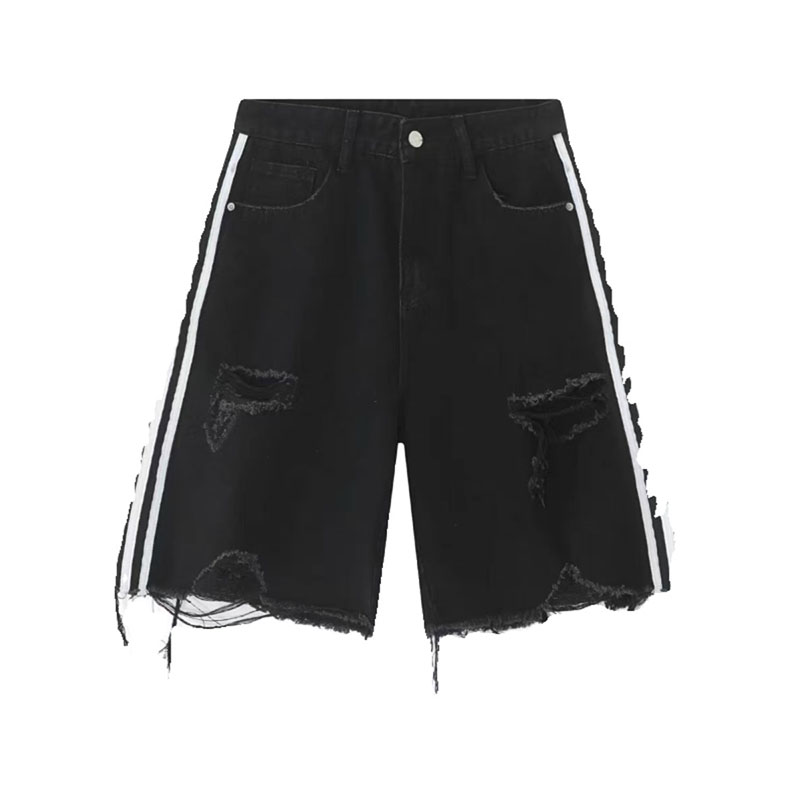 Washed and Aged Three-Bar Denim Shorts