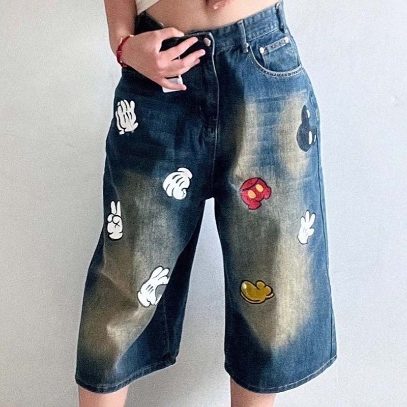 Cartoon Pattern Denim Shorts