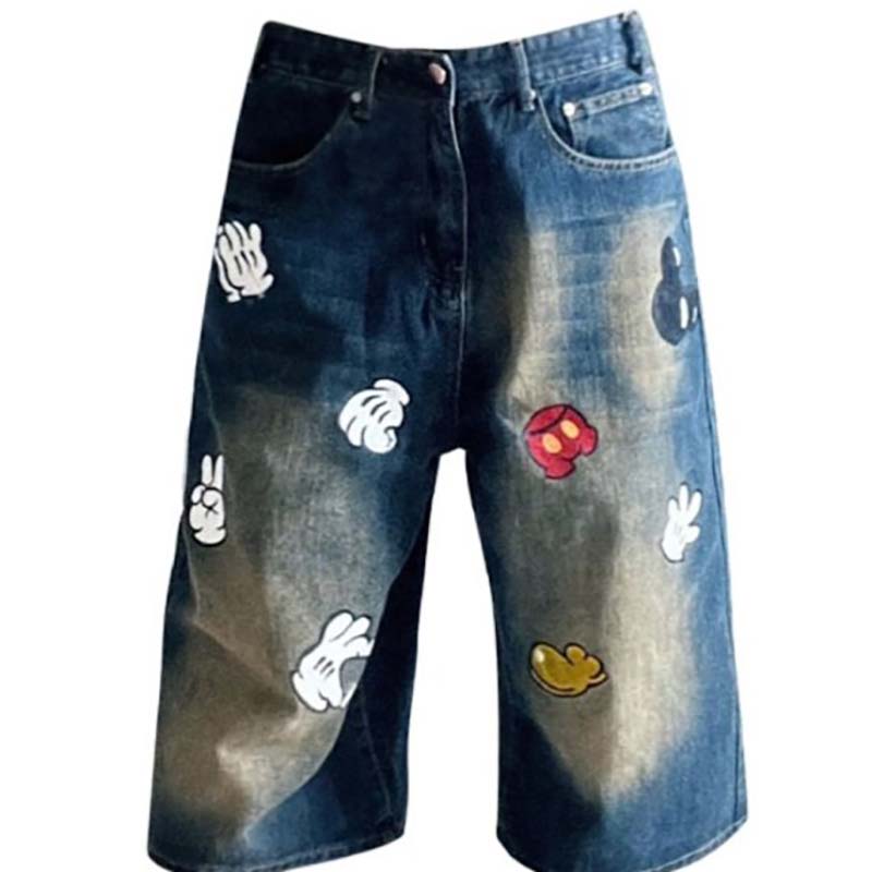 Cartoon Pattern Denim Shorts