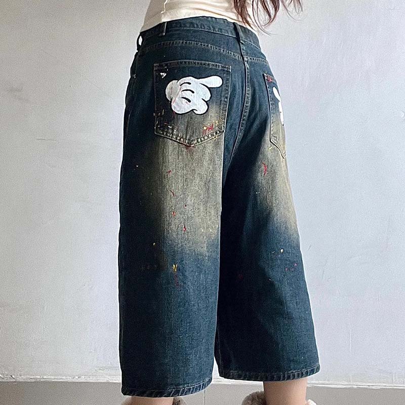 Cartoon Pattern Denim Shorts