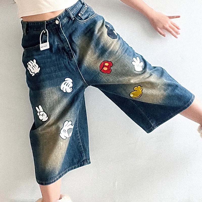 Cartoon Pattern Denim Shorts