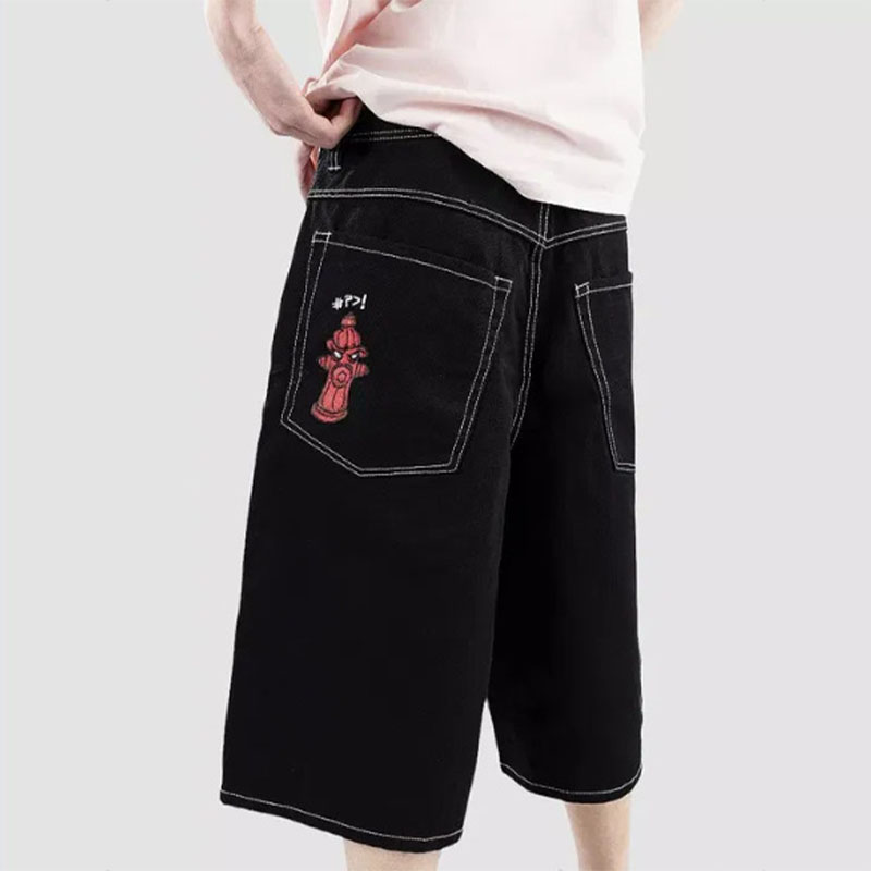 Y2K Hip Hop Cartoon Patch Denim Shorts